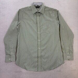 West Street Slim Fit Men's Green White Checkered Casual Button Up Shirt Size 39